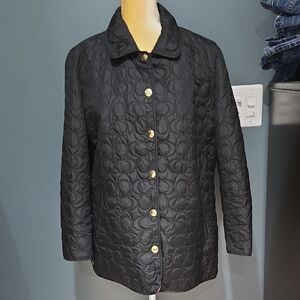 Coach Quilted Black Jacket with Gold Accents Snap Front Sz L